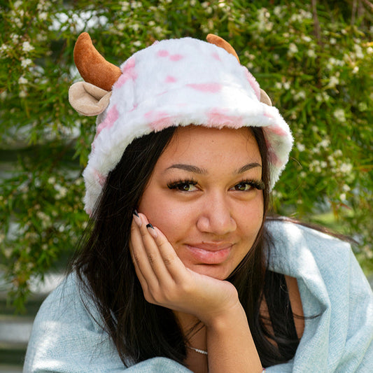 Pink and White Cow Ha The Hat Project