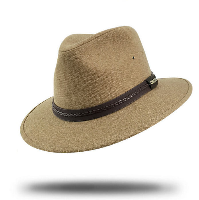 Cotton Canvas Fedora Safari Hat in Khaki