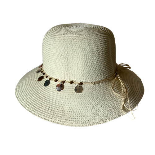 Womens White Sun Hat with Beads