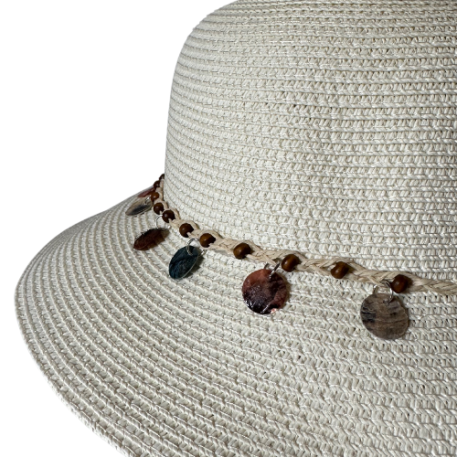 Womens White Sun Hat with Beads