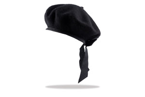 Childrens wool beret in black with bow