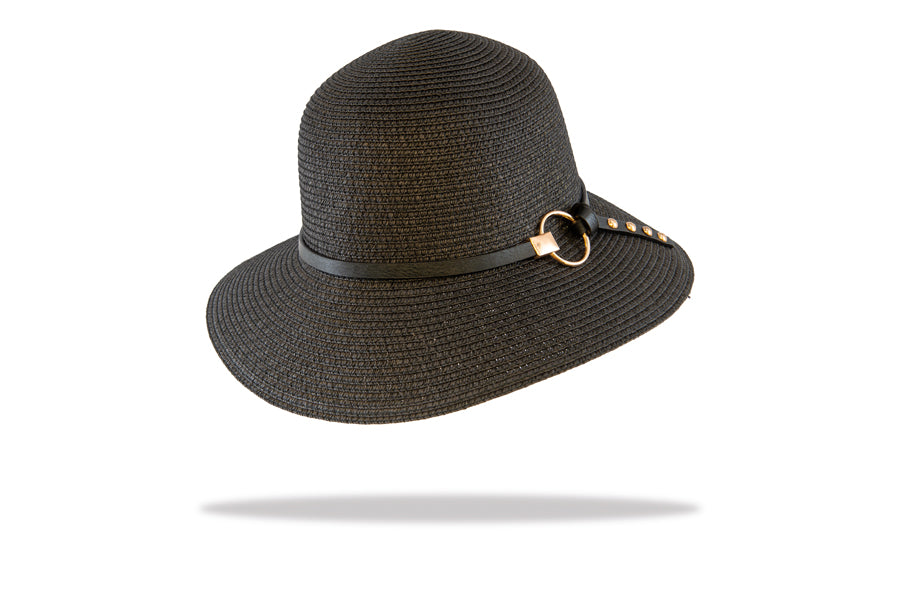 Womens Summer Hat in bucket style with Circle trim in Black