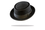 Load image into Gallery viewer, Porkpie Hat Round Crown in Black Wool Felt MF14-08
