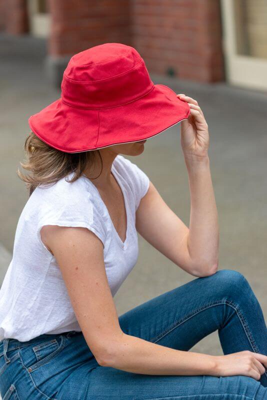 women's red reversible sun hat cottonSun Hat 100% Cotton for women Reversible in red WS20-1