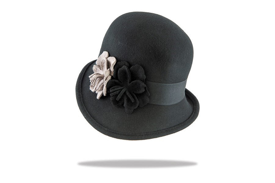 Women's Black Wool Felt Cloche WF14-04BL