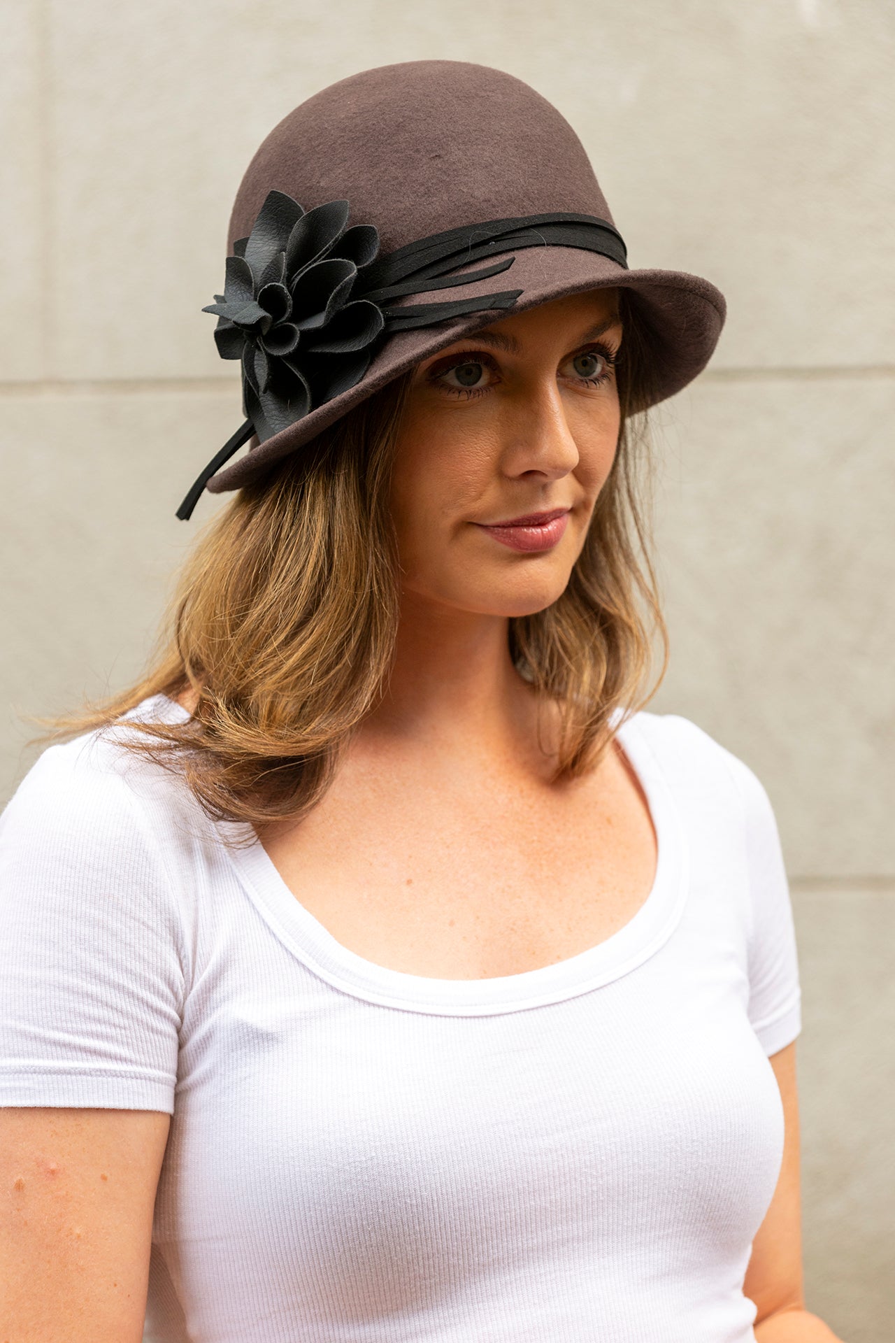 Womens wool felt Cloche hat in Ash WF14-3