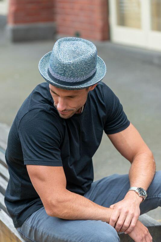 Mens Porkpie Hat In blue mix ST16-5