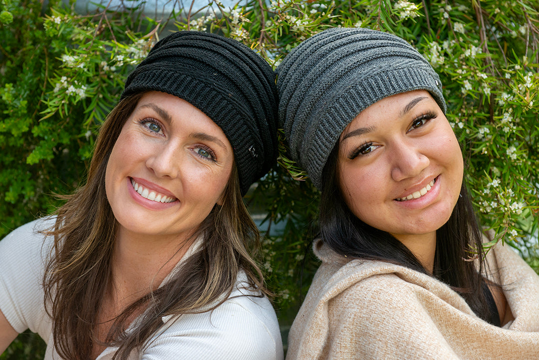 Womens Slouch Beanie Grey and black MB20-1