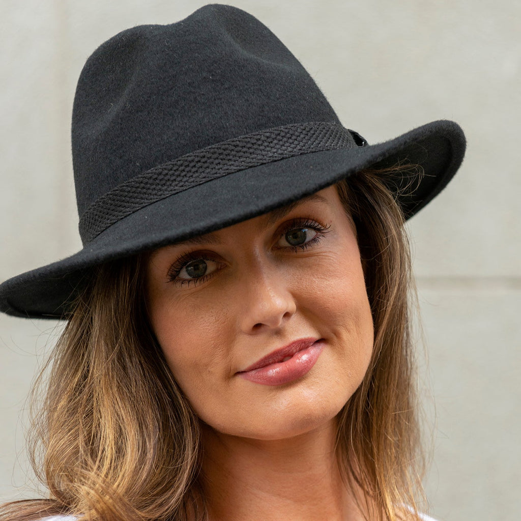 Fedora Womens Hat - Wool Felt in Black MF14-2
