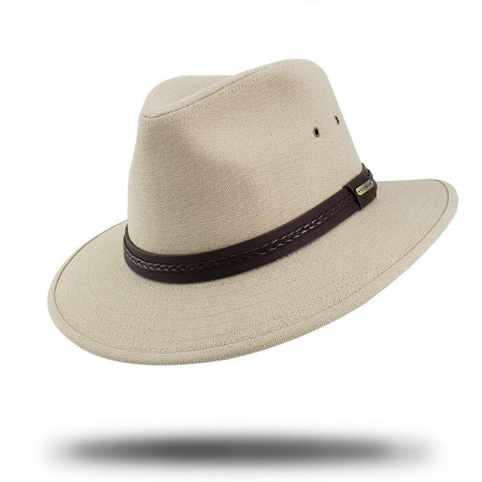 Mens Cotton Fedora Safari Hat stone