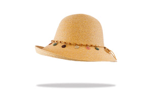 Sun hat Natural with beaded trim