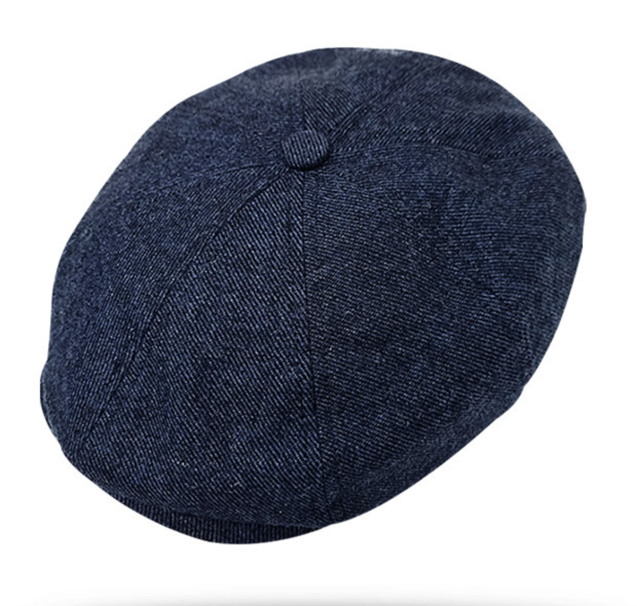 Navy Tweed newsboy cap on a white background
