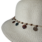 Womens White Sun Hat with Beads