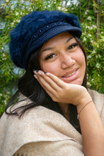 Load image into Gallery viewer, Womens Cap Angora Blend Plush Lined in Navy HWA-05
