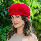 Women's Cap Angora Blend Plush Lined in Red