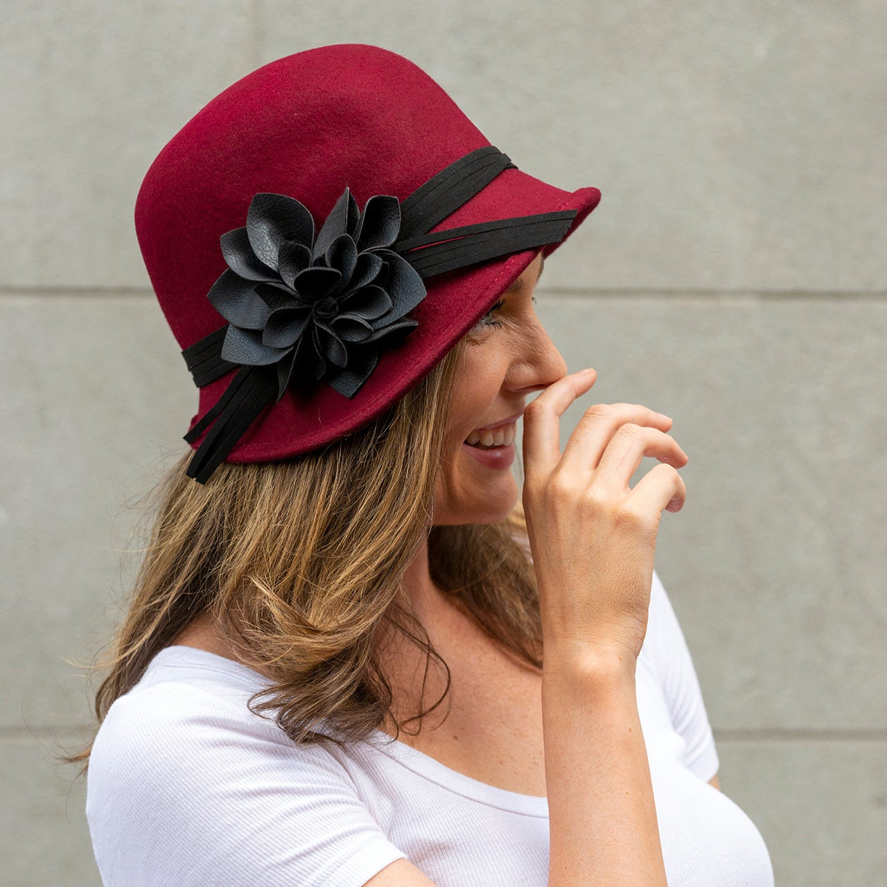 Womens Burgundy wool felt Cloche