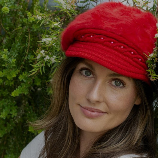 Womens Cap Angora Blend Plush Lined in Red