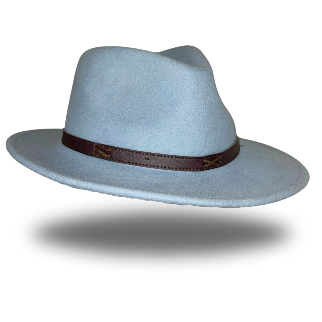 Womens Wool Felt Outback Blue Fedora