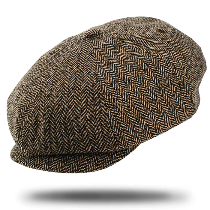 Stanton Herringbone Newsboy Cap in Brown SY910