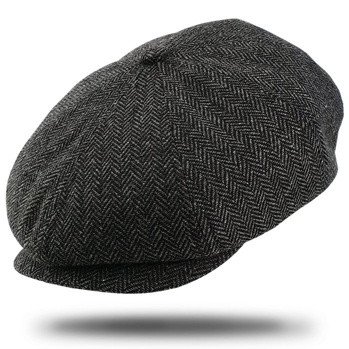 Stanton Herringbone Newsboy Cap in Black SY910