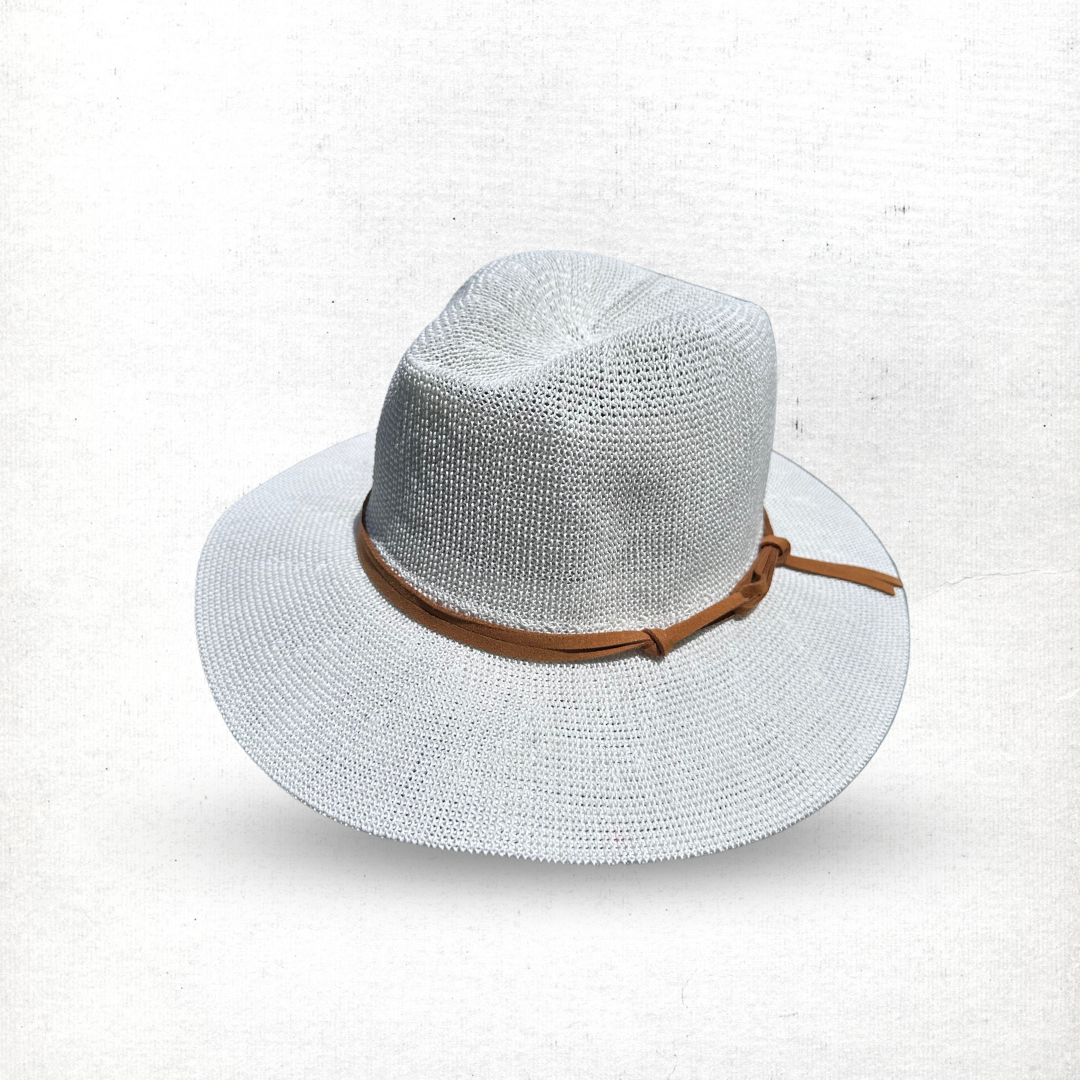 Fedora in White With Tan Band CB22-1