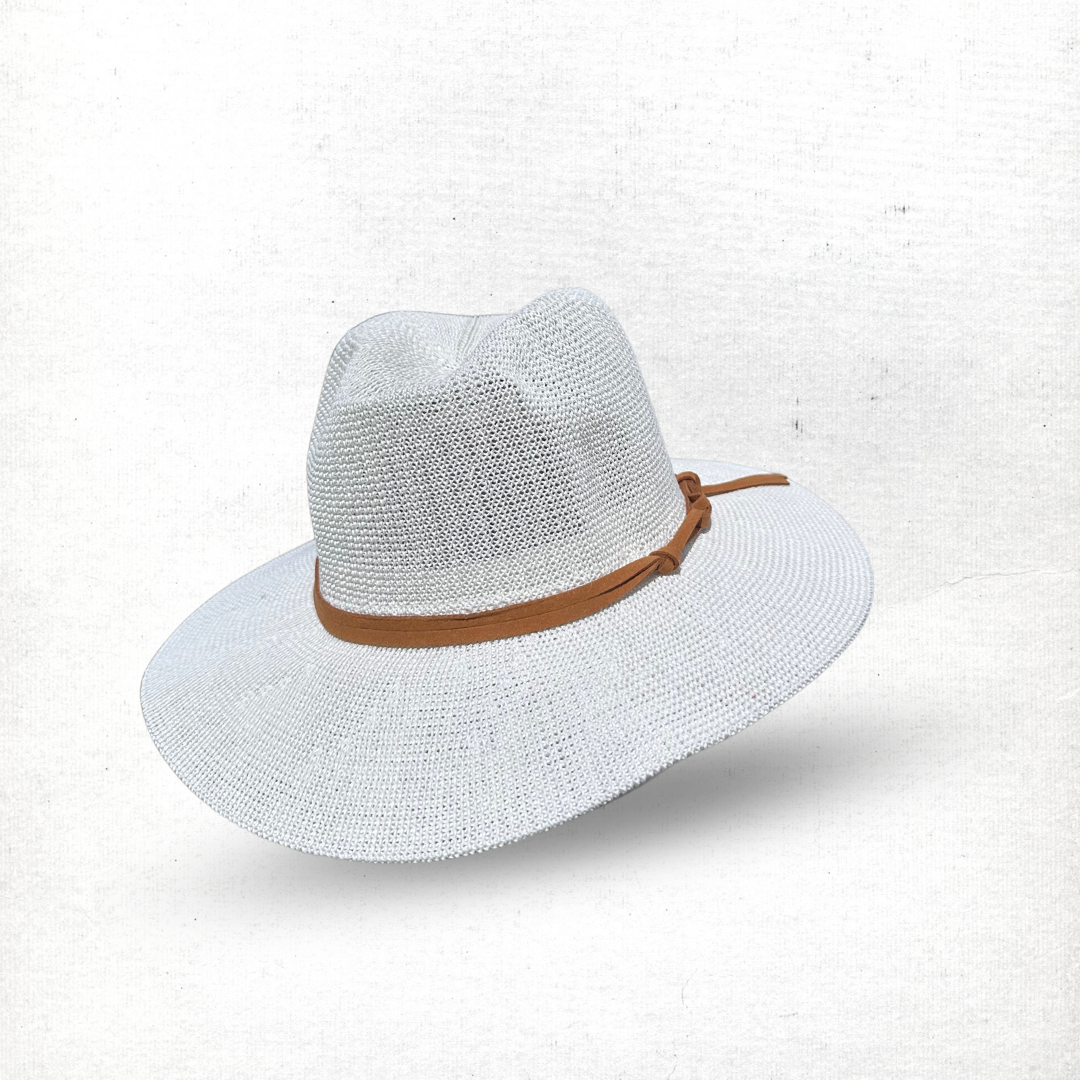 Fedora in White With Tan Band CB22-1