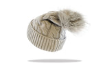 Load image into Gallery viewer, Women&#39;s Pom Pom Beanie Cable in Soft Grey  B20-3
