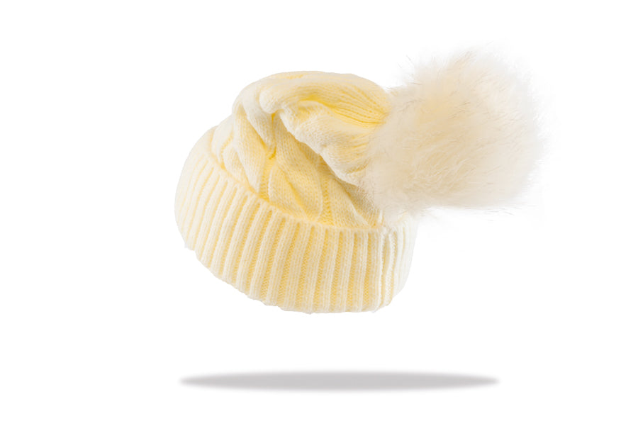 Women's Pom Pom Beanie Cable in Ivory B20-3