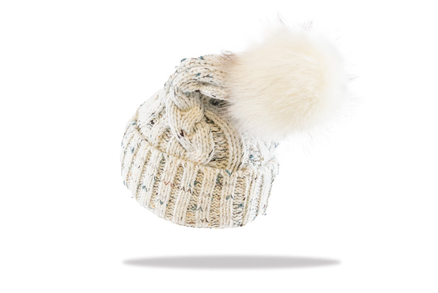 Women's Pom Pom Beanie in Ivory Fleck B19-1