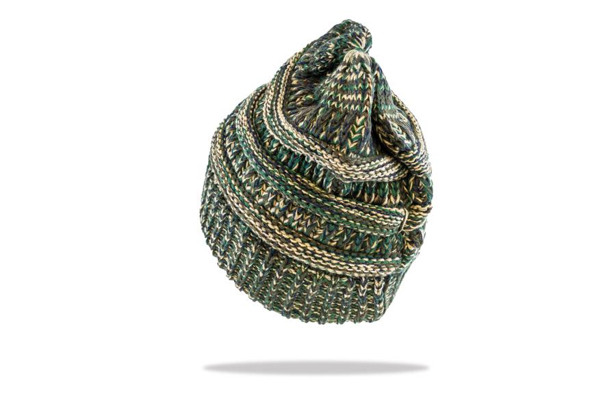 Women's Ponytail Beanie in Green - The Hat Project