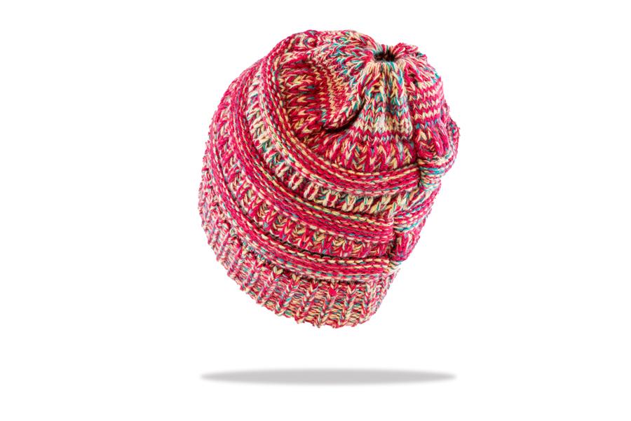 Women's Ponytail Beanie in Pink Mix - The Hat Project