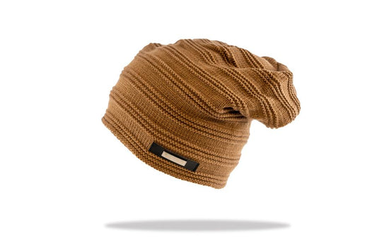 Men's Plush Lined Slouch Beanie in Tan - The Hat Project