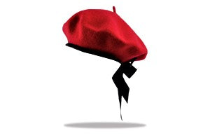 Childrens wool beret in red with bow