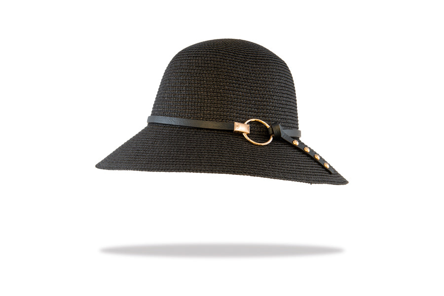 Womens Sun Hat Bucket style- Circle trim in Black