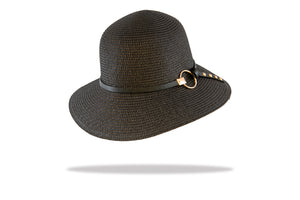 Womens Summer Hat in bucket style with  Circle trim in Black