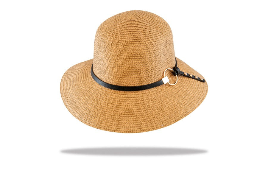 Womens Summer Hat in bucket style with  Circle trim in Coffee