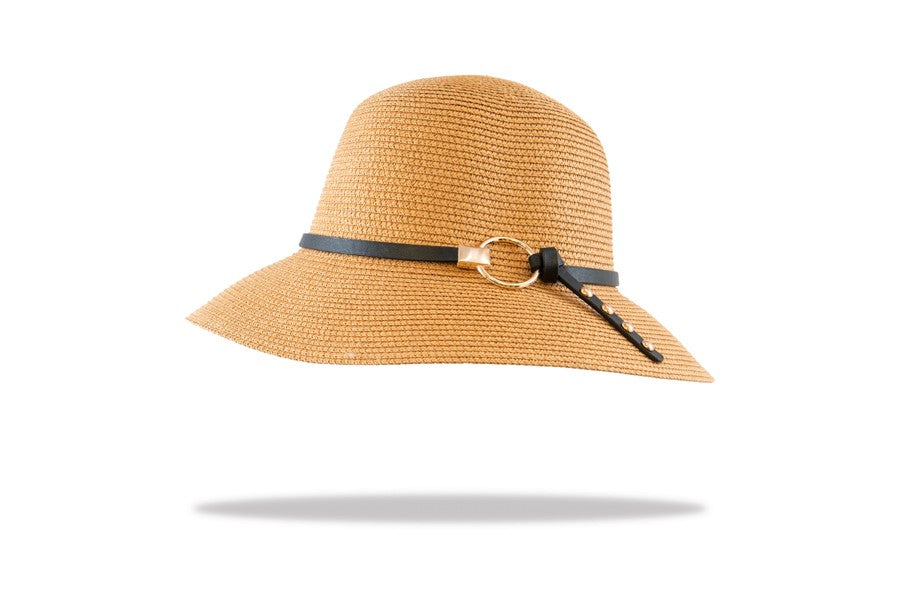 Womens Summer Hat in bucket style with  Circle trim in Coffee