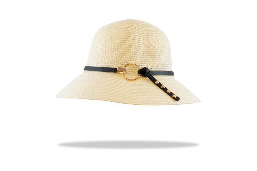 Womens Sun Hat Bucket style- Circle trim in Ivory