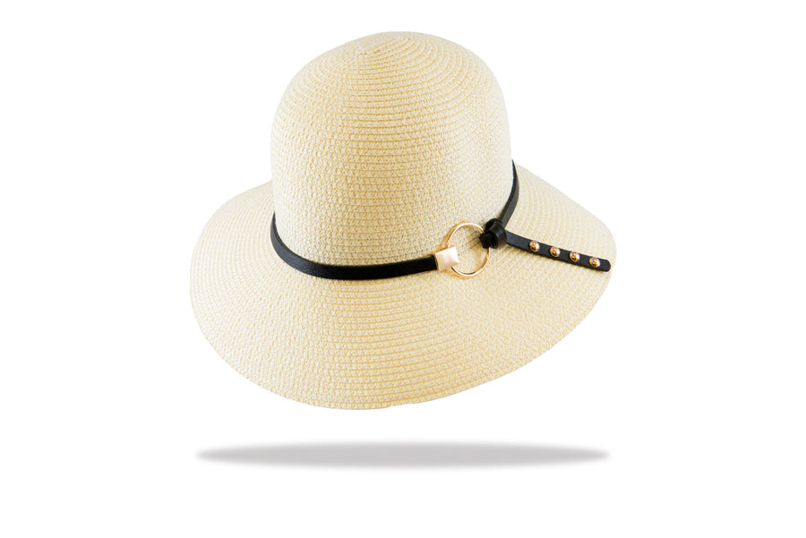 Womens Summer Hat in bucket style with  Circle trim in Ivory