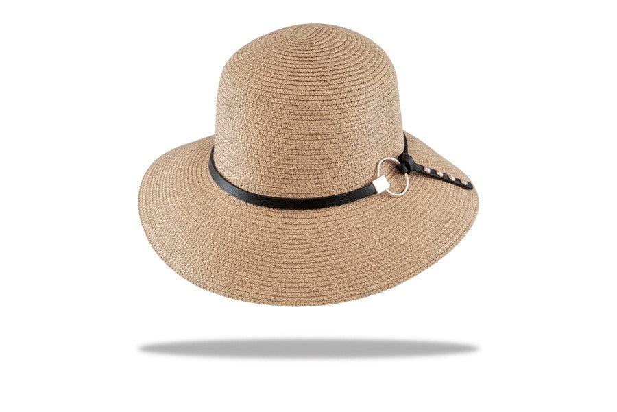 Womens Sun Hat Bucket Style- Circle trim in Mocca