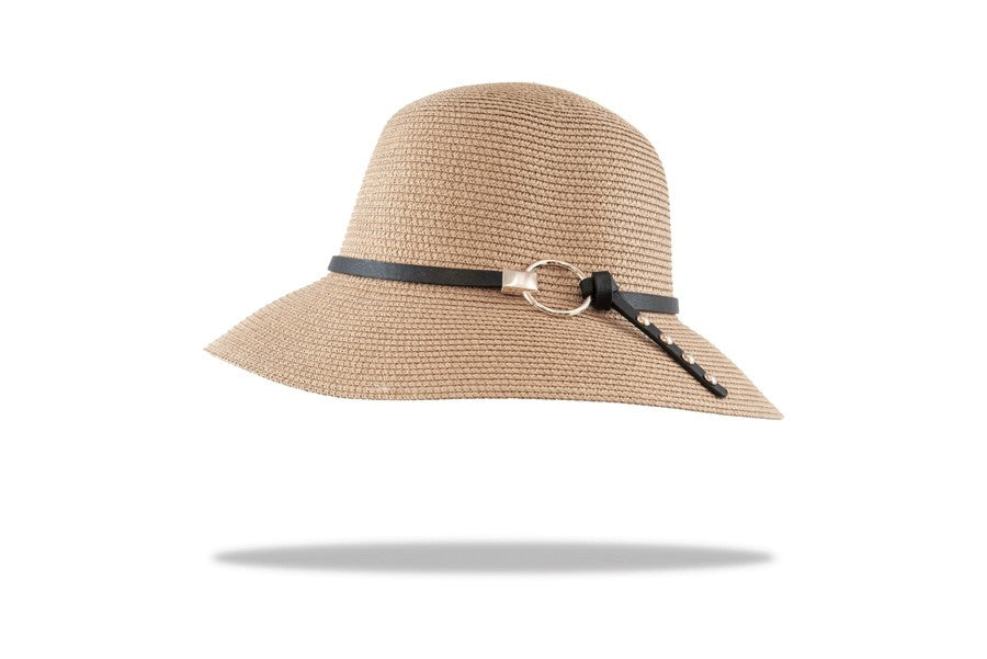 Womens Sun Hat Bucket style- Circle trim in Mocca