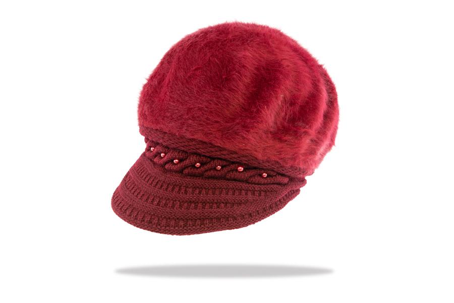 Women's Angora Blend Plush Lined Cap in Cherry - The Hat ProjectCap Angora Blend Plush Lined  in Cherry HWA-05