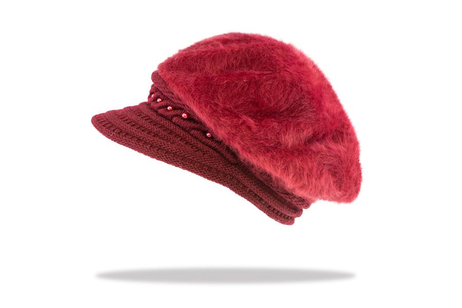 Cap Angora Blend Plush Lined  in Cherry HWA-05