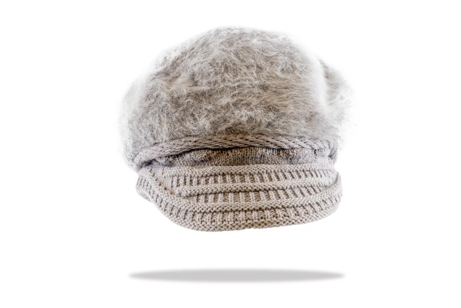 Womens Cap Angora Blend Plush Lined in Soft Grey HWA-05G