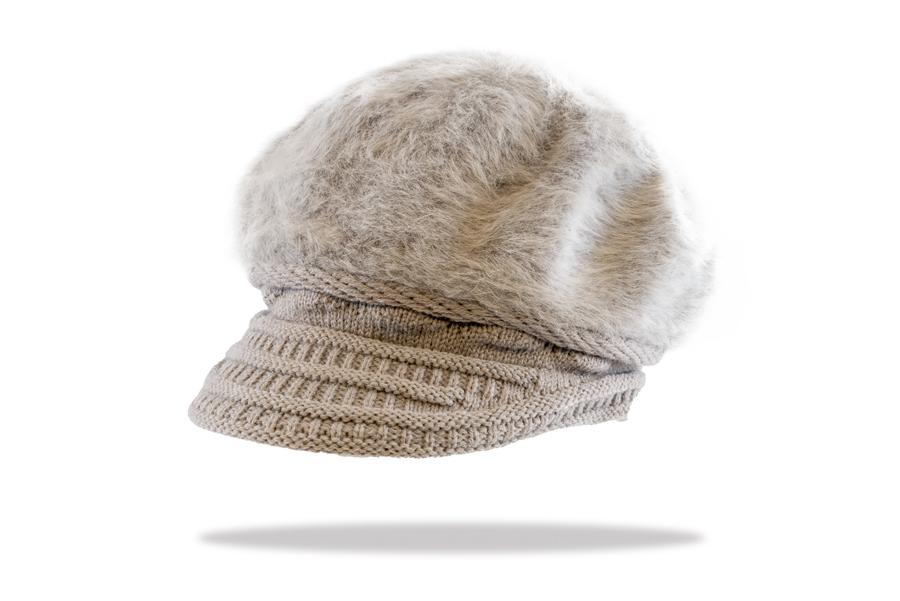 Womens Cap Angora Blend Plush Lined in Soft Grey HWA-05G