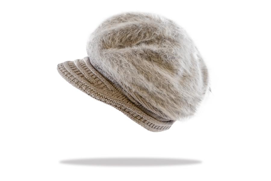 Womens Cap Angora Blend Plush Lined in Soft Grey HWA-05G