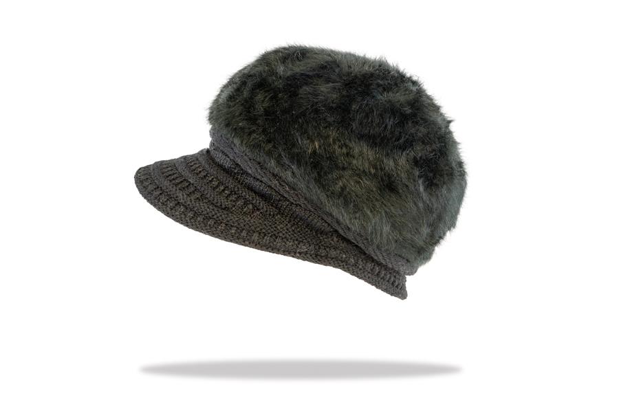 Womens Cap Angora Blend Plush Lined  in Ebony HWA-05