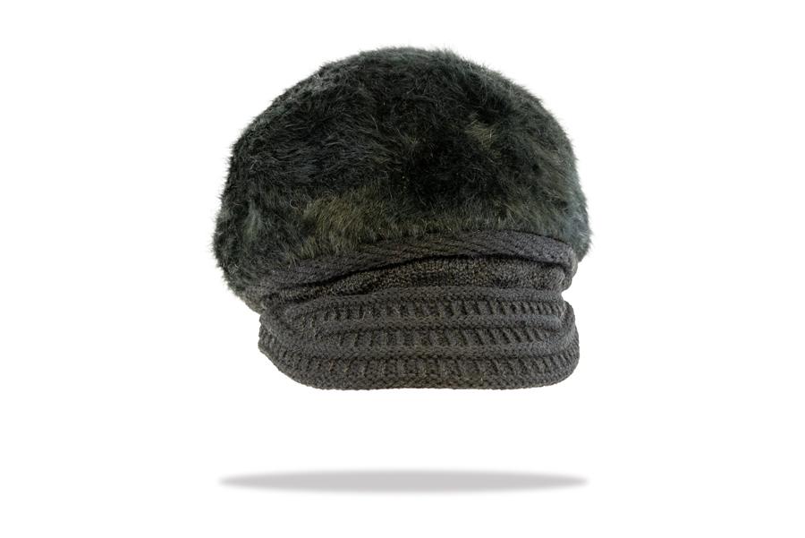 Womens Cap Angora Blend Plush Lined  in Ebony HWA-05