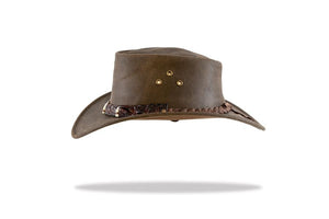 Leather hat with crocodile band and teeth - Barmah