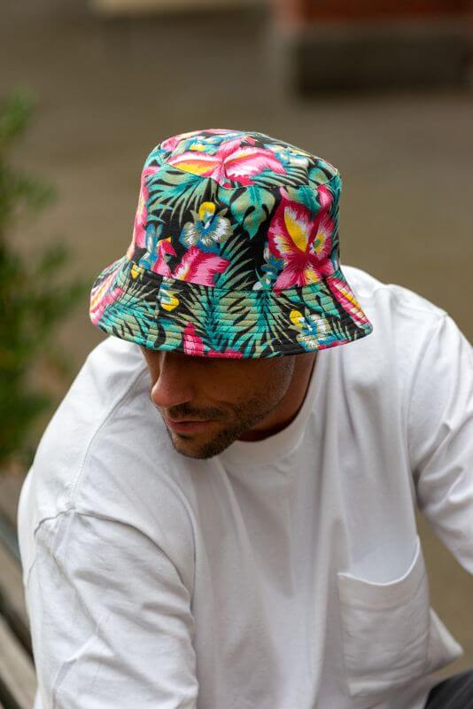 Bucket Hat in Pink and Green Hibiscus. – The Hat Project